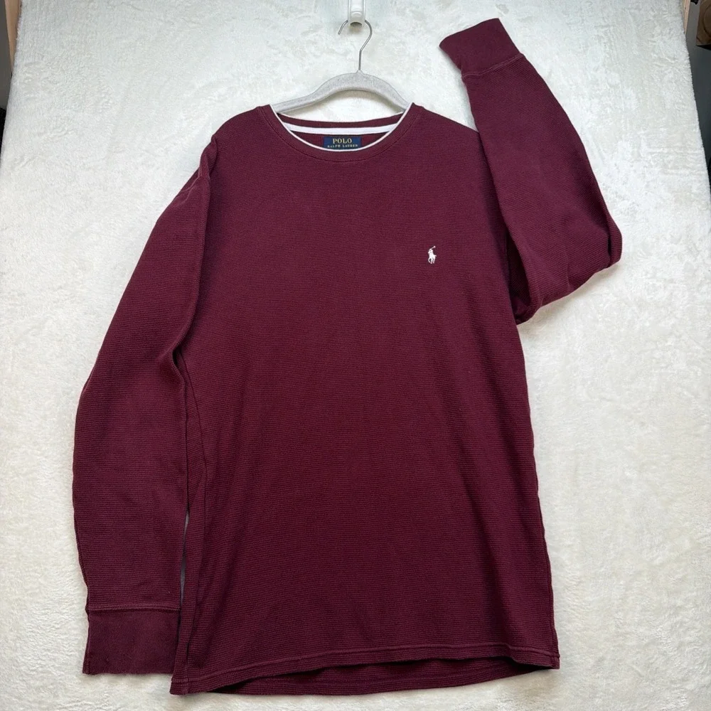 Polo Ralph Lauren Waffle Knit Thermal Shirt Burgundy‎ Crewneck XL Preppy